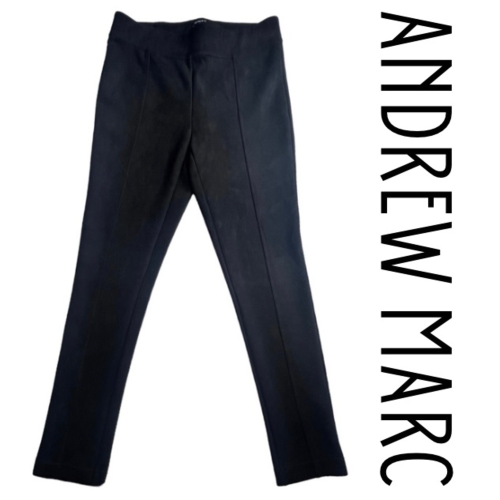 Andrew Marc Stretch Faux Suede Microfiber Black Ponte Pants Womens Size S NWOT